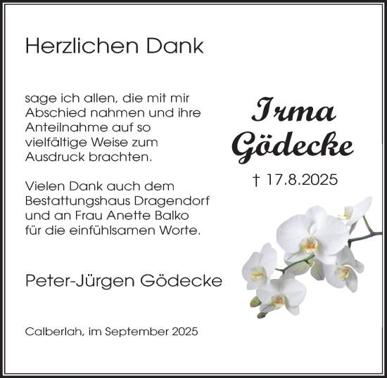 Traueranzeige von Irma Gödecke von Braunschweiger Zeitung, Wolfsburger Nachrichten