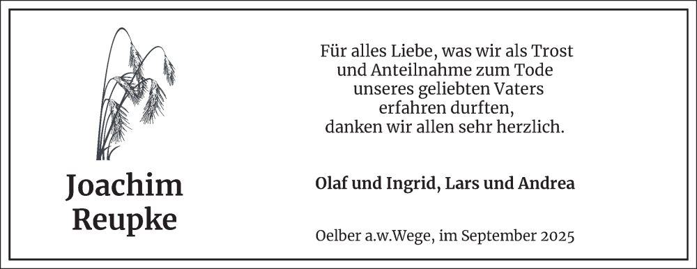  Traueranzeige für Joachim Reupke vom 27.09.2025 aus Salzgitter-Zeitung