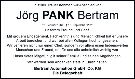 Traueranzeige von Jörg Bertram von Braunschweiger Zeitung