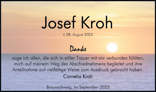Traueranzeige von Joset Kroh von Braunschweiger Zeitung