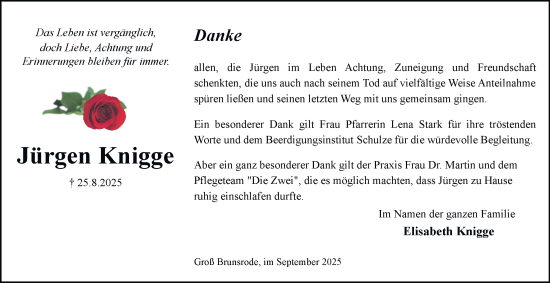 Traueranzeige von Jürgen Knigge von Helmstedter Nachrichten