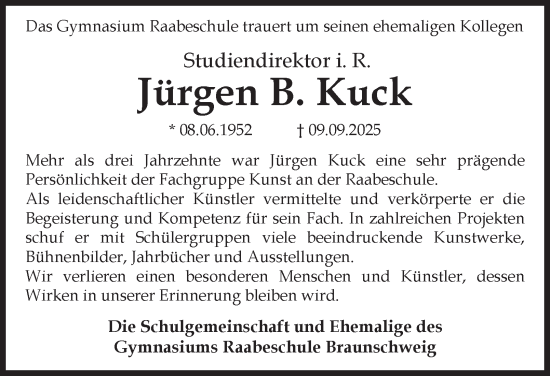 Traueranzeige von Jürgen B. Kuck von Braunschweiger Zeitung