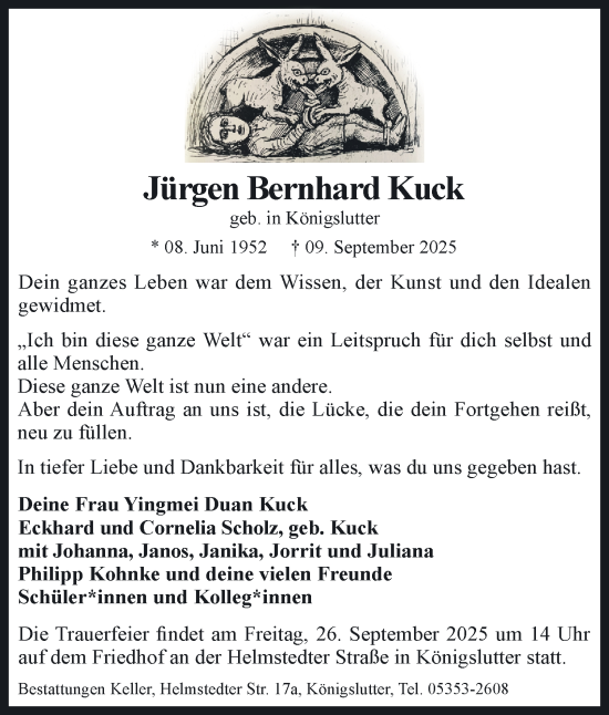 Traueranzeige von Jürgen Bernhard Kuck von Braunschweiger Zeitung