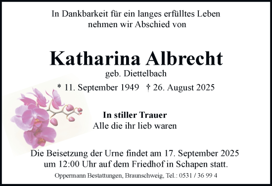 Traueranzeige von Katharina Albrecht von Braunschweiger Zeitung