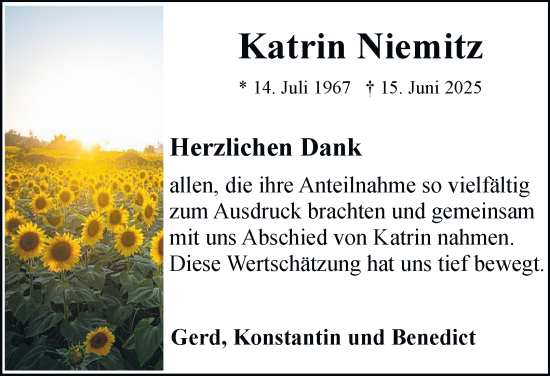 Traueranzeige von Katrin Niemitz von Braunschweiger Zeitung