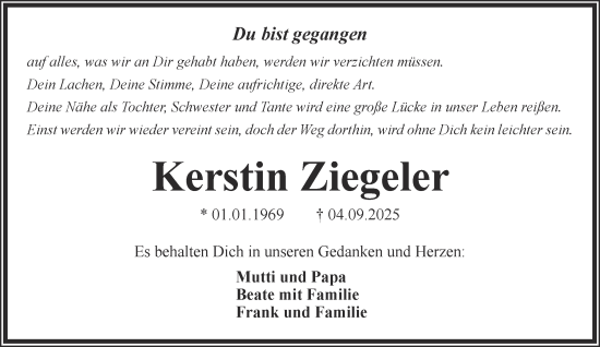 Traueranzeige von Kerstin Ziegeler von Salzgitter-Zeitung