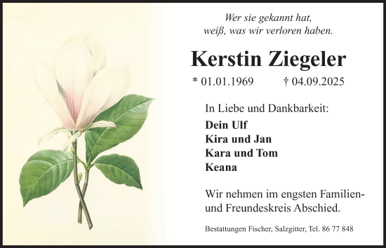 Traueranzeige von Kerstin Ziegeler von Salzgitter-Zeitung