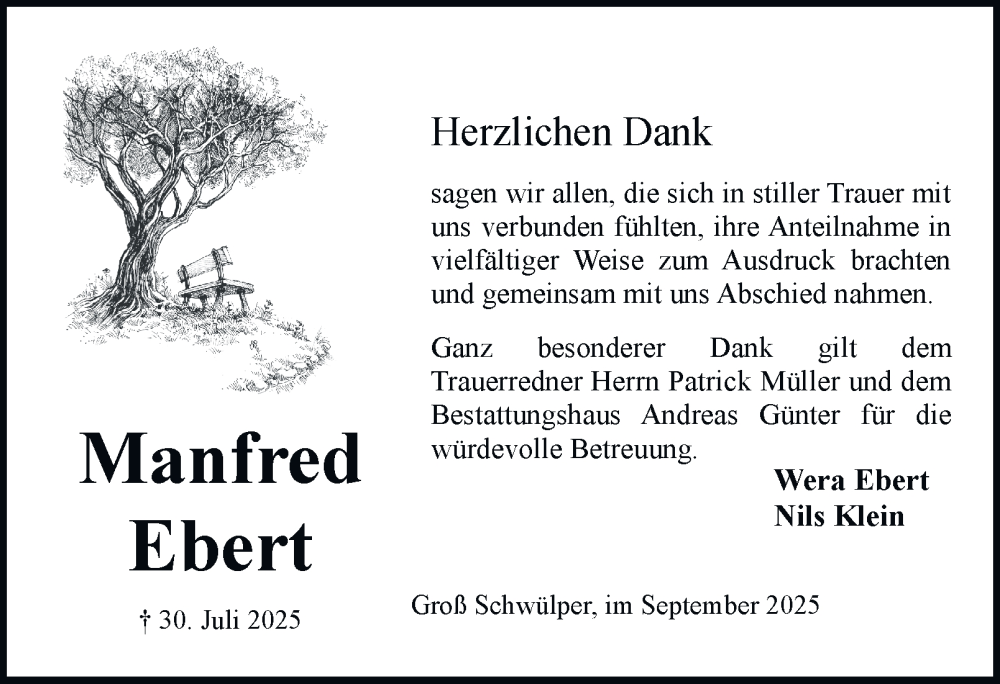  Traueranzeige für Manfred Ebert vom 06.09.2025 aus Braunschweiger Zeitung