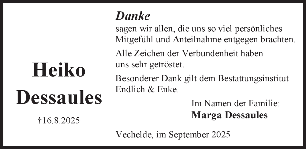  Traueranzeige für Marga Dessaules vom 13.09.2025 aus Peiner Nachrichten
