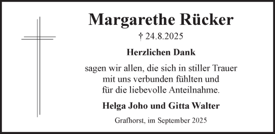 Traueranzeige von Margarethe Rücker von Helmstedter Nachrichten