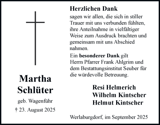 Traueranzeige von Martha Schlüter von Braunschweiger Zeitung