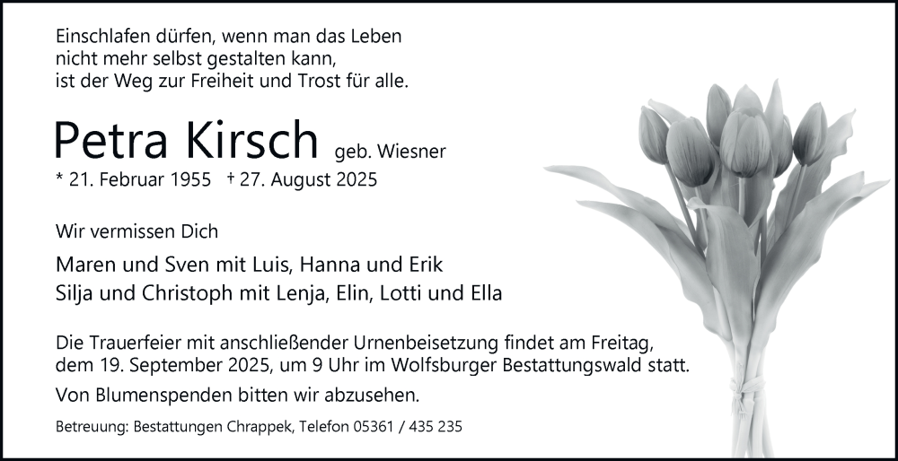  Traueranzeige für Petra Kirsch vom 06.09.2025 aus Helmstedter Nachrichten