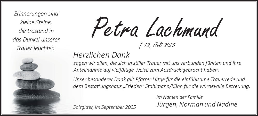  Traueranzeige für Petra Lachmund vom 13.09.2025 aus Salzgitter-Zeitung