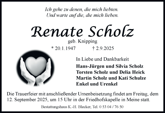 Traueranzeige von Renate Scholz von Braunschweiger Zeitung