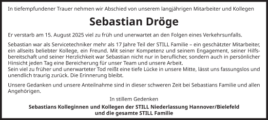 Traueranzeige von Sebastian Dröge von Salzgitter-Zeitung