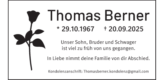 Traueranzeige von Thomas Berner von Salzgitter-Zeitung