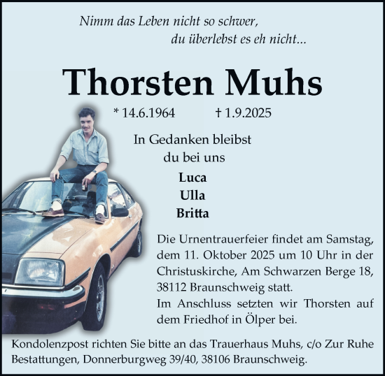 Traueranzeige von Thorsten Muhs von Salzgitter-Zeitung