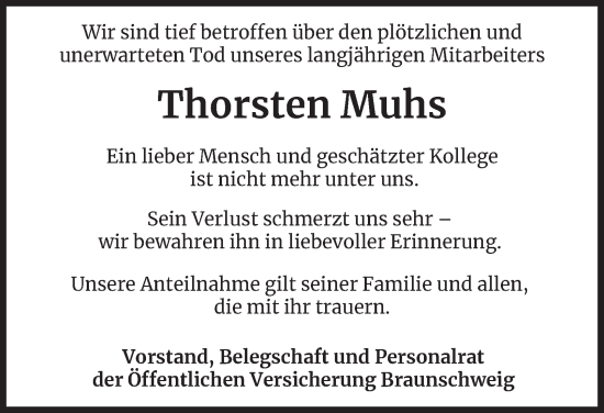Traueranzeige von Thorsten Muhs von Braunschweiger Zeitung