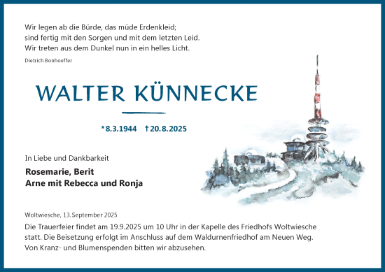 Traueranzeige von Walter Künnecke von Peiner Nachrichten