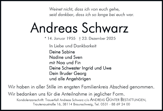 Traueranzeige von Andreas Schwarz 