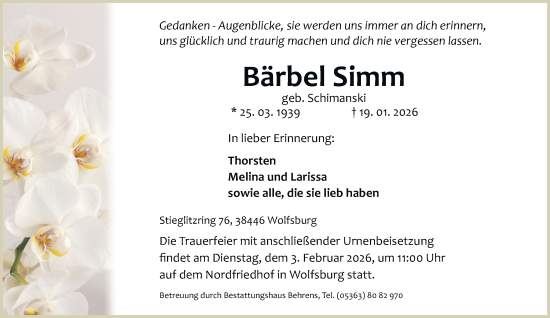 Traueranzeige von Bärbel Simm 