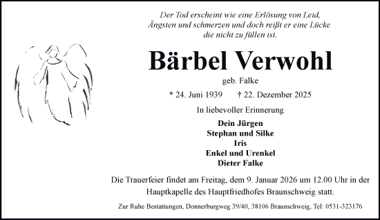 Traueranzeige von Bärbel Verwohl von Braunschweiger Zeitung