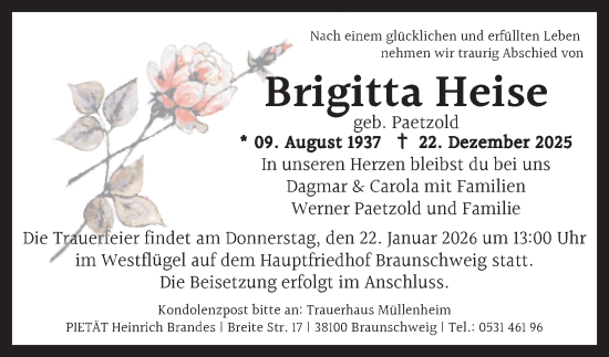Traueranzeige von Brigitta Heise von Braunschweiger Zeitung