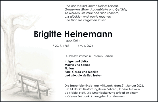 Traueranzeige von Brigitte Heinemann von Braunschweiger Zeitung, Wolfsburger Nachrichten