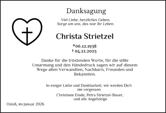 Traueranzeige von Christa Strietzel 
