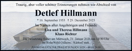 Traueranzeige von Detlef Hillmann von Braunschweiger Zeitung