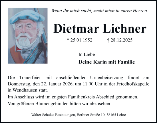 Traueranzeige von Dietmar Lichner von Braunschweiger Zeitung