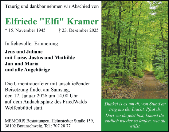Traueranzeige von Elfriede Kramer von Braunschweiger Zeitung