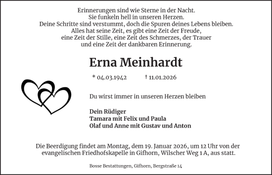 Traueranzeige von Erna Meinhardt von Salzgitter-Zeitung