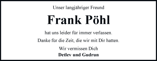 Traueranzeige von Frank Pöhl 