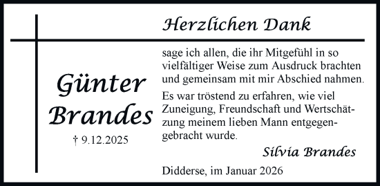 Traueranzeige von Günter Brandes von Braunschweiger Zeitung