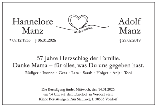 Traueranzeige von Hannelore Manz von Braunschweiger Zeitung