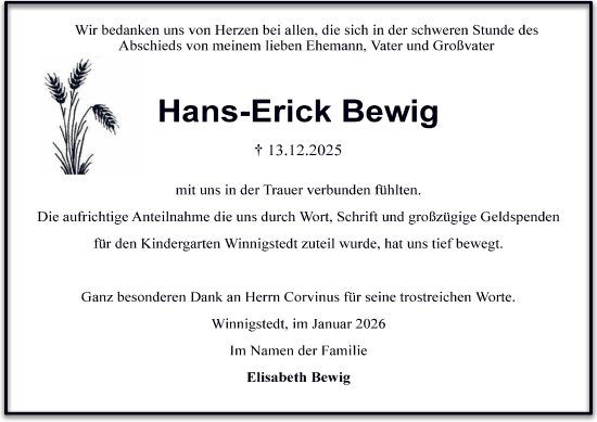 Traueranzeige von Hans-Erick Bewig von Salzgitter-Zeitung