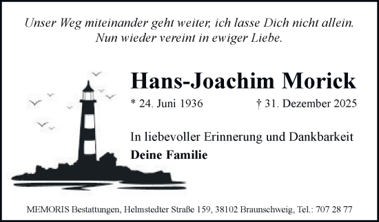 Traueranzeige von Hans-Joachim Morick von Braunschweiger Zeitung