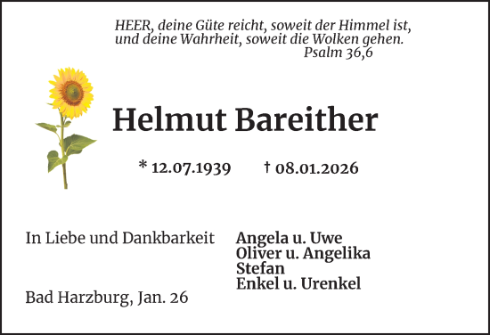 Traueranzeige von Helmut Bareither von Salzgitter-Zeitung
