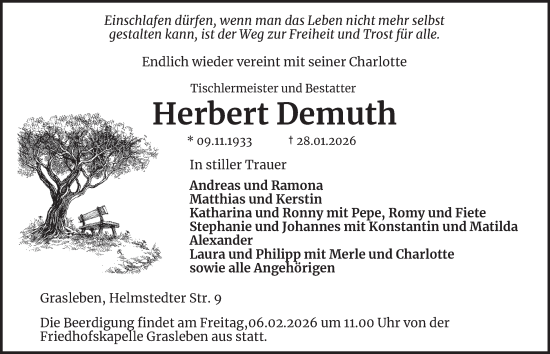 Traueranzeige von Herbert Demuth von Helmstedter Nachrichten