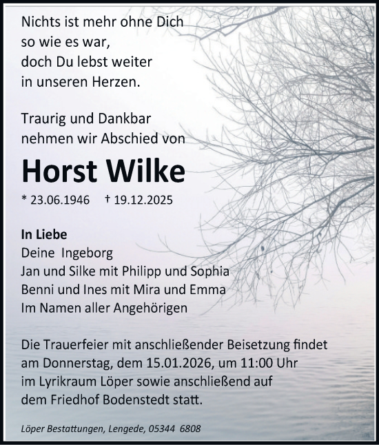 Traueranzeige von Horst Wilke von Braunschweiger Zeitung