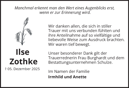 Traueranzeige von Ilse Zothke von Helmstedter Nachrichten