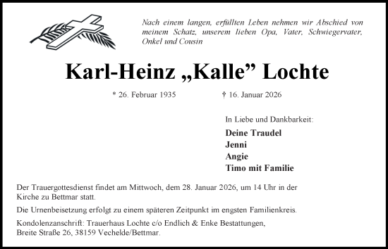 Traueranzeige von Karl-Heinz Lochte von Peiner Nachrichten