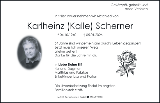 Traueranzeige von Karlheinz Scherner von Braunschweiger Zeitung, Wolfsburger Nachrichten