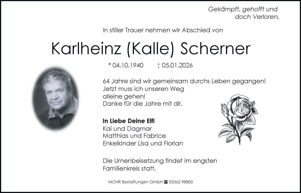  Traueranzeige für Karlheinz Scherner vom 17.01.2026 aus Braunschweiger Zeitung, Wolfsburger Nachrichten