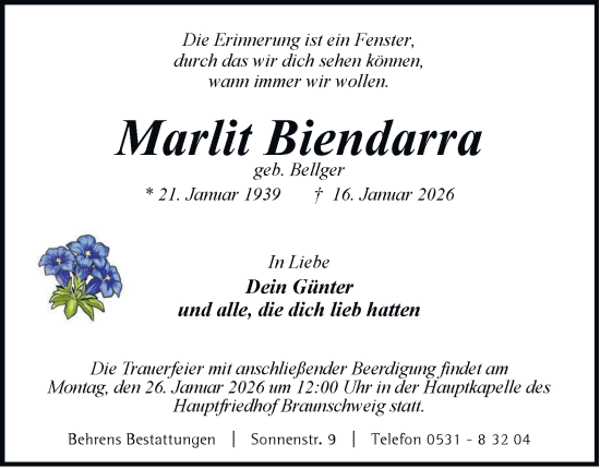 Traueranzeige von Marlit Biendarra 