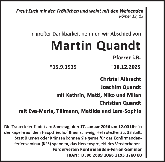 Traueranzeige von Martin Quandt von Braunschweiger Zeitung