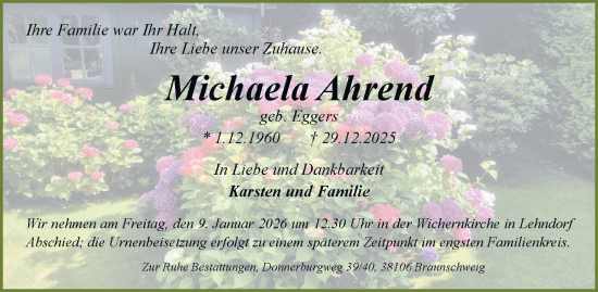 Traueranzeige von Michaela Ahrend von Braunschweiger Zeitung