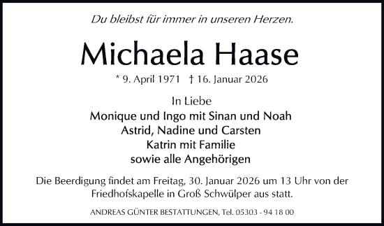 Traueranzeige von Michaela Haase 
