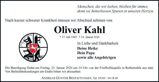 Traueranzeige von Oliver Kahl von Braunschweiger Zeitung